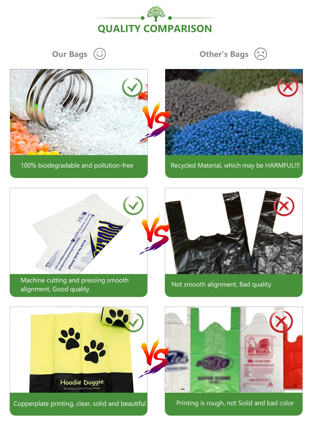 PLA+Pbat/Corn Starch Biodegradable and Compostable Shopping/Garbage/Mailing/Poly Mailer/Zip-Lock/T-Shirt/Dog Pet Poop/Cloth/Flat Hand Plastic Bags Factory